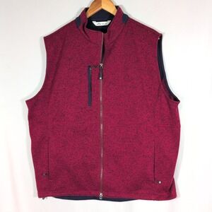 Peter Millar Crown Men's Sweater Vest Red Mock Neck Full Zip Marled Fleece XL